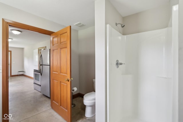 2825 S State Road 267, Plainfield, IN 46168 - bathroom with a shower stall, toilet, concrete flooring, and baseboards