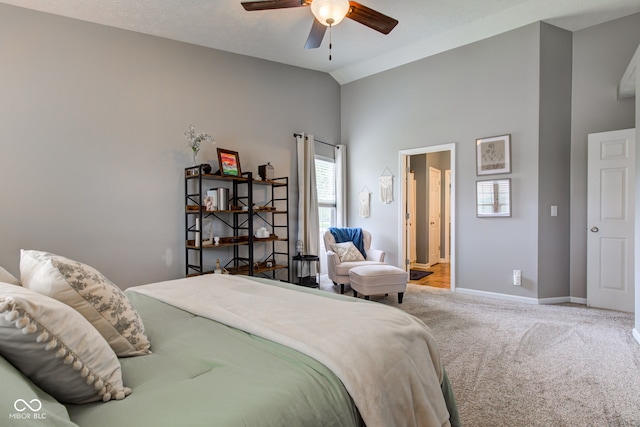 7452 Lace Bark Ct, Avon, IN 46123 - carpeted bedroom with vaulted ceiling, multiple windows, baseboards, and ceiling fan