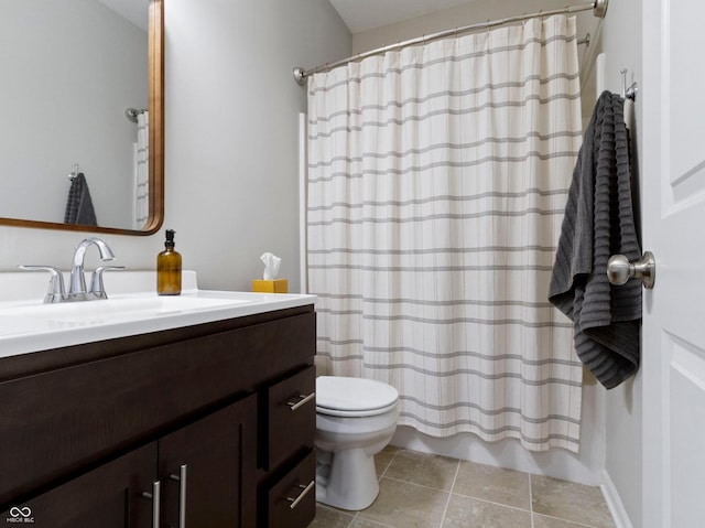 19657 Astoria Ave, Sheridan, IN 46069 - bathroom with vanity, toilet, tile patterned flooring, and a shower with shower curtain