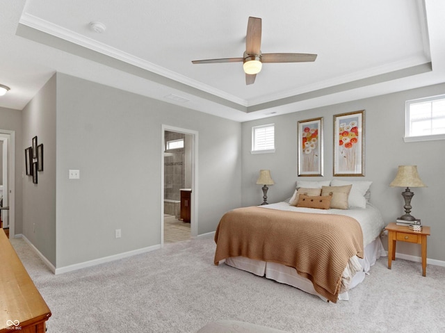 19657 Astoria Ave, Sheridan, IN 46069 - bedroom with a raised ceiling, multiple windows, crown molding, light colored carpet, and baseboards