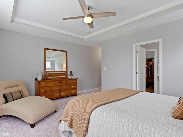 19657 Astoria Ave, Sheridan, IN 46069 - bedroom featuring light colored carpet, crown molding, a spacious closet, a closet, and a ceiling fan