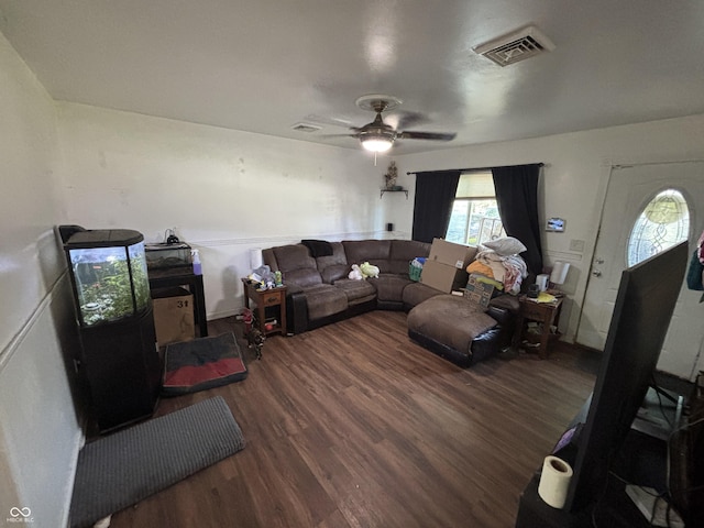2015 Rosewood Dr, Anderson, IN 46011 - living room with wood finished floors and a ceiling fan