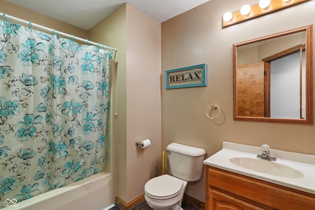 485 Mesa Dr, Russiaville, IN 46979 - bathroom featuring vanity, toilet, a textured ceiling, and shower / tub combo