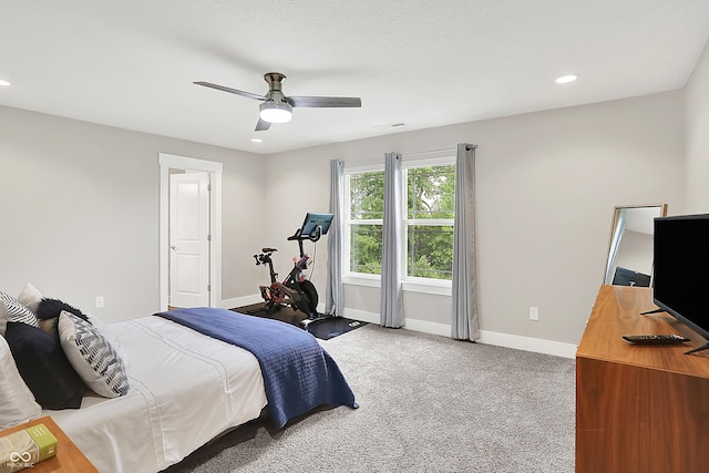 8266 Glacier Ridge Dr, Fishers, IN 46038 - bedroom featuring carpet, baseboards, recessed lighting, and a ceiling fan