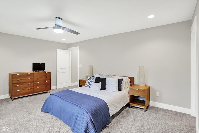 8266 Glacier Ridge Dr, Fishers, IN 46038 - bedroom featuring carpet floors, baseboards, recessed lighting, and ceiling fan
