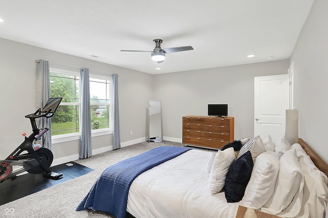 8266 Glacier Ridge Dr, Fishers, IN 46038 - carpeted bedroom with baseboards, recessed lighting, and a ceiling fan