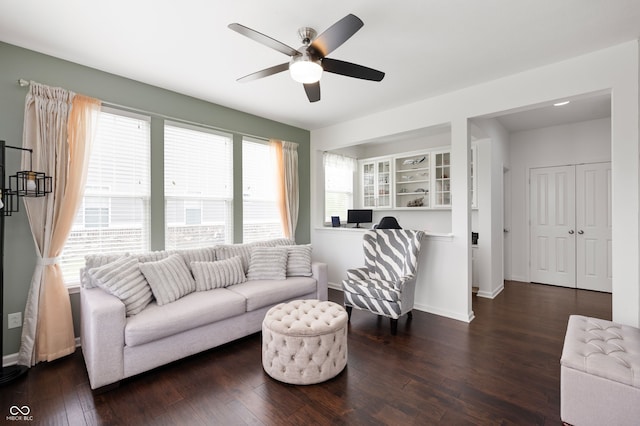 15580 Garrano Ln, Fishers, IN 46040 - living area featuring ceiling fan, dark wood finished floors, and baseboards