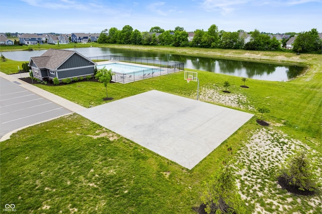 15580 Garrano Ln, Fishers, IN 46040 - exterior space featuring community basketball court, a water view, and a residential view