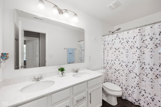 15580 Garrano Ln, Fishers, IN 46040 - bathroom with double vanity, toilet, and curtained shower