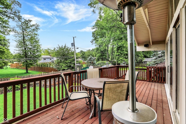 6605 Grosvenor Pl, Indianapolis, IN 46220 - wooden deck with outdoor dining area