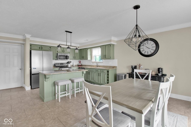 2829 Beachwalk Ln, Kokomo, IN 46902 - dining space with crown molding, light tile patterned floors, and baseboards