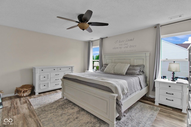 2829 Beachwalk Ln, Kokomo, IN 46902 - bedroom featuring a textured ceiling, light wood-style floors, a ceiling fan, and baseboards