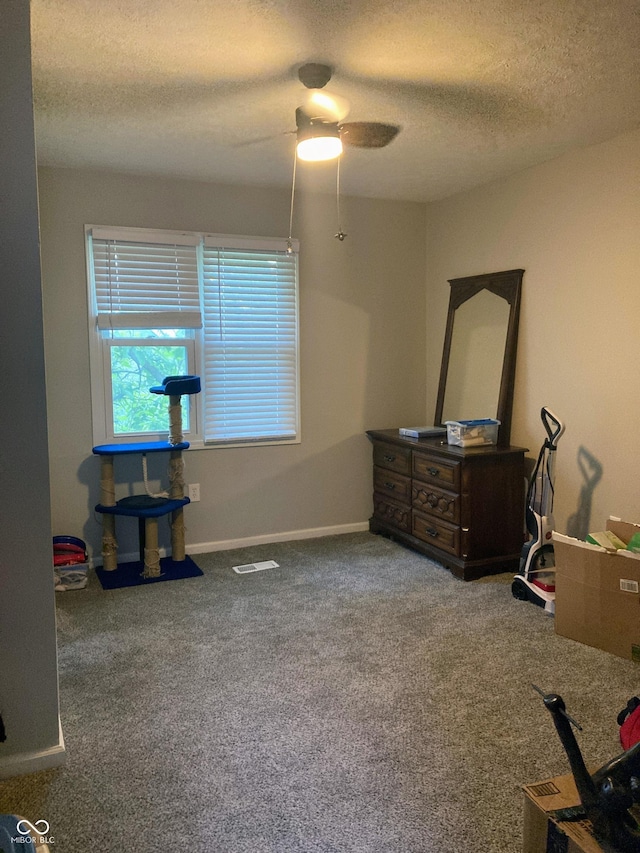 1114 N Olney St, Indianapolis, IN 46201 - unfurnished bedroom with a textured ceiling, carpet, ceiling fan, and baseboards