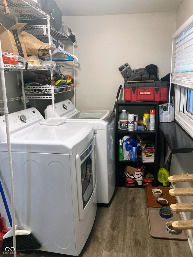 1114 N Olney St, Indianapolis, IN 46201 - laundry area featuring washing machine and clothes dryer and wood finished floors