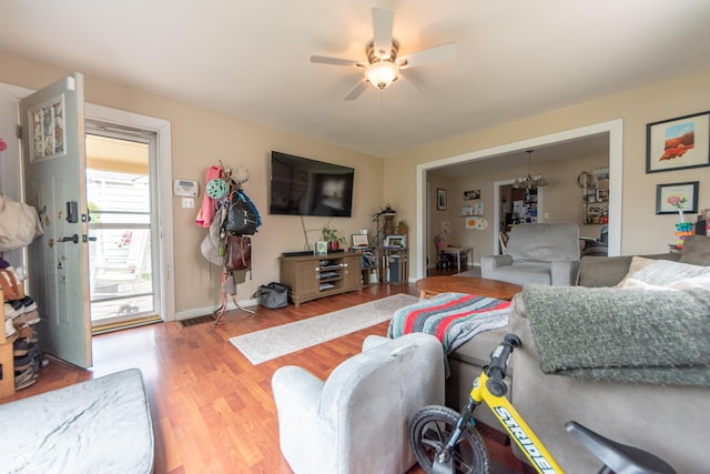 1913 Pennsylvania St, Columbus, IN 47201 - living room with wood finished floors and a ceiling fan