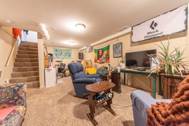 1913 Pennsylvania St, Columbus, IN 47201 - carpeted living room featuring stairs