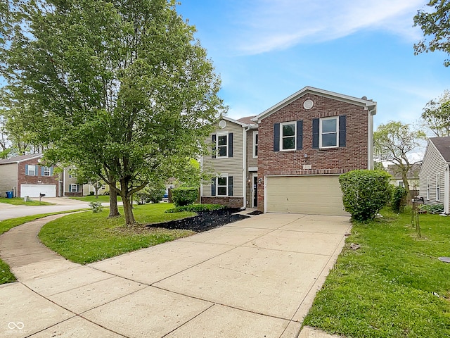 2116 Orchid Bloom Dr, Indianapolis, IN 46231 - view of front of house with brick siding, a garage, concrete driveway, and a front lawn