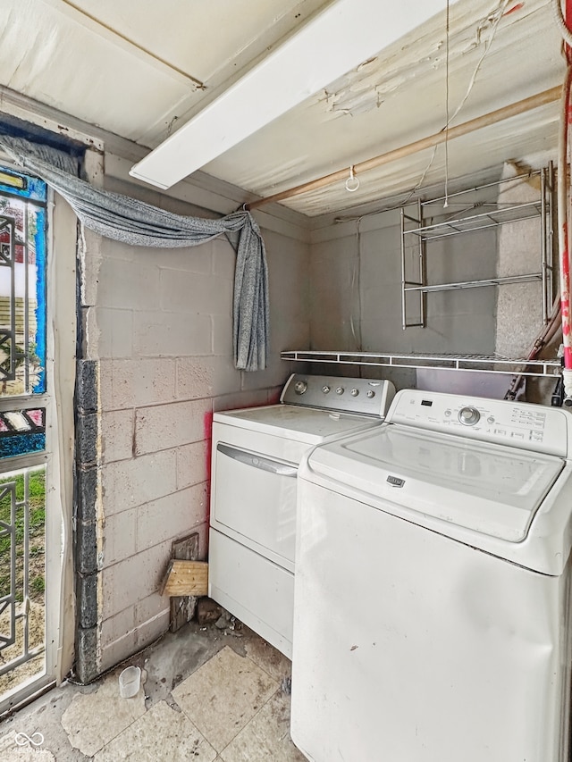 2006 N Olney St, Indianapolis, IN 46218 - laundry room with separate washer and dryer and concrete block wall