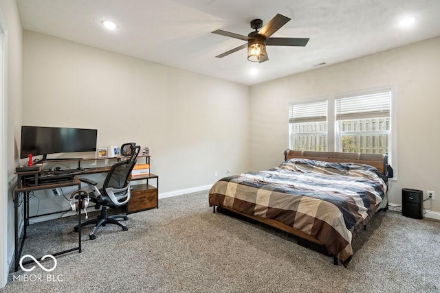 2502 Chrystal Woods Dr, Kokomo, IN 46901 - carpeted bedroom featuring baseboards, an office area, recessed lighting, and ceiling fan