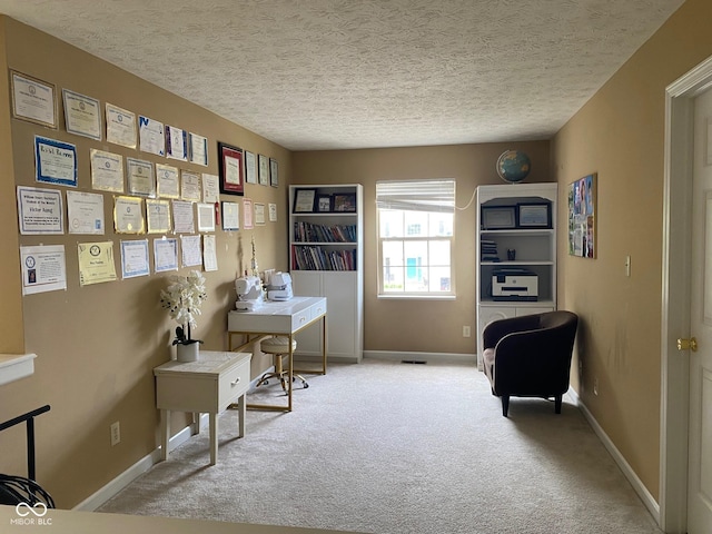 5241 Waterton Lakes Dr, Indianapolis, IN 46237 - carpeted home office with baseboards and a textured ceiling