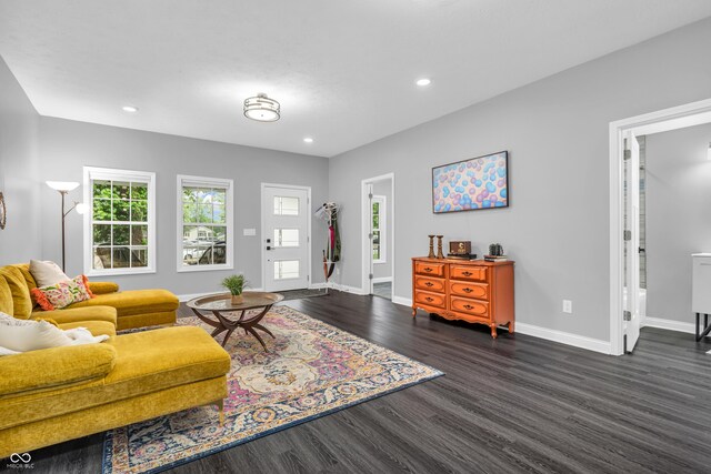 353 S Indiana St, Danville, IN 46122 - living area with dark wood-type flooring, baseboards, and recessed lighting