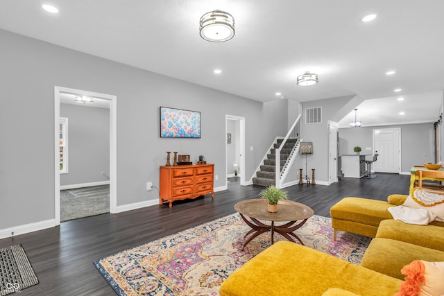 353 S Indiana St, Danville, IN 46122 - living room with recessed lighting, stairs, baseboards, and wood finished floors