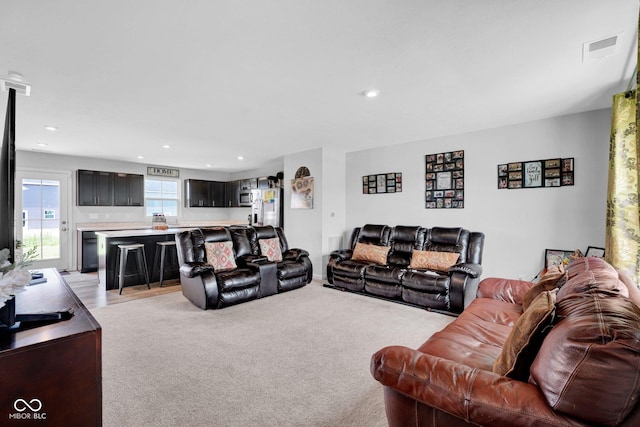 13887 N Hawkers Hill Dr, Camby, IN 46113 - living room featuring recessed lighting and light carpet