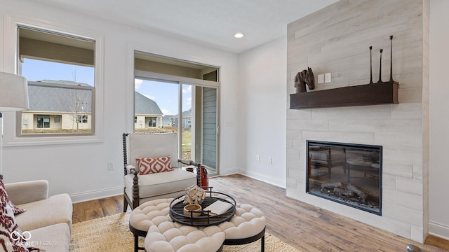 14866 E Keenan Cir Lot 38, Westfield, IN 46074 - living area with a fireplace, wood finished floors, baseboards, and recessed lighting