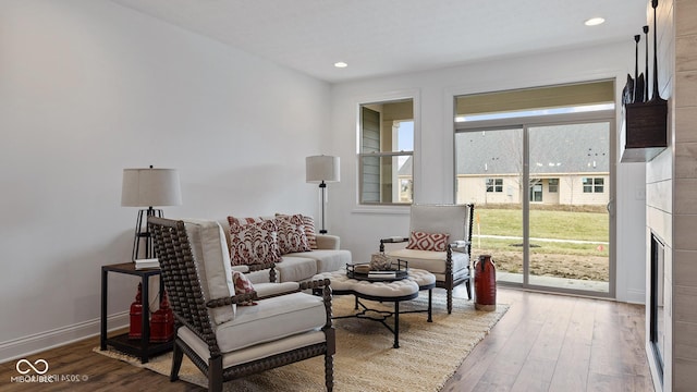 14866 E Keenan Cir Lot 38, Westfield, IN 46074 - living area with hardwood / wood-style flooring, recessed lighting, baseboards, and a fireplace