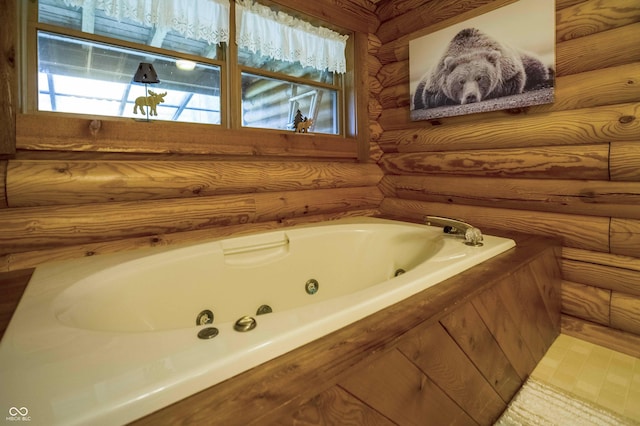10484 N County Road 750 W, Freetown, IN 47235 - bathroom featuring a whirlpool tub, plenty of natural light, and log walls