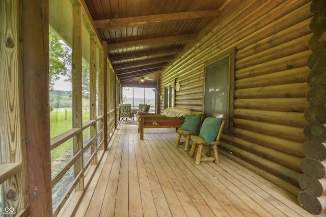 10484 N County Road 750 W, Freetown, IN 47235 - sunroom featuring beamed ceiling and ceiling fan