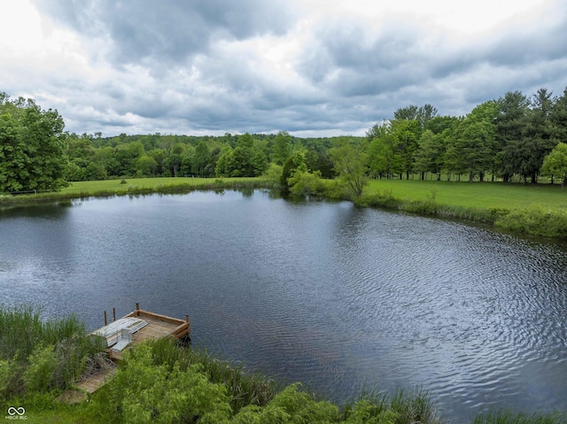 10484 N County Road 750 W, Freetown, IN 47235 - water view featuring a boat dock and a heavily wooded area
