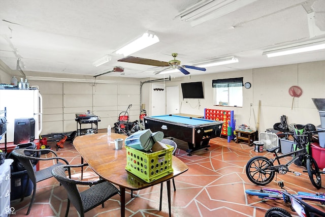 356 Daugherty St, Columbus, IN 47201 - recreation room featuring billiards, a garage, a ceiling fan, and tile patterned floors