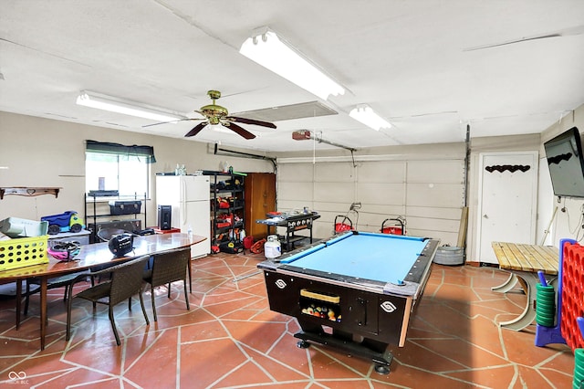 356 Daugherty St, Columbus, IN 47201 - game room with a garage, ceiling fan, and tile patterned flooring