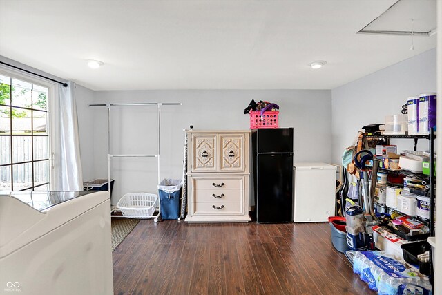 356 Daugherty St, Columbus, IN 47201 - misc room featuring washer / clothes dryer, dark wood-style flooring, and attic access