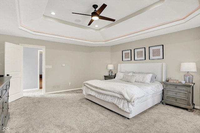 3398 Nottinghill Blvd, Plainfield, IN 46168 - bedroom featuring a raised ceiling, light colored carpet, baseboards, and recessed lighting