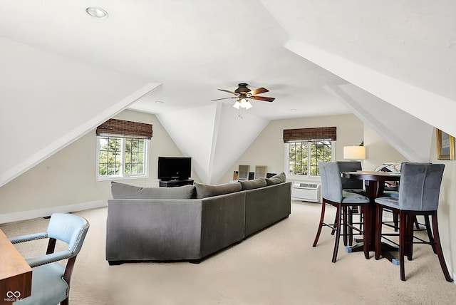 3398 Nottinghill Blvd, Plainfield, IN 46168 - living area with plenty of natural light, ceiling fan, vaulted ceiling, and carpet flooring
