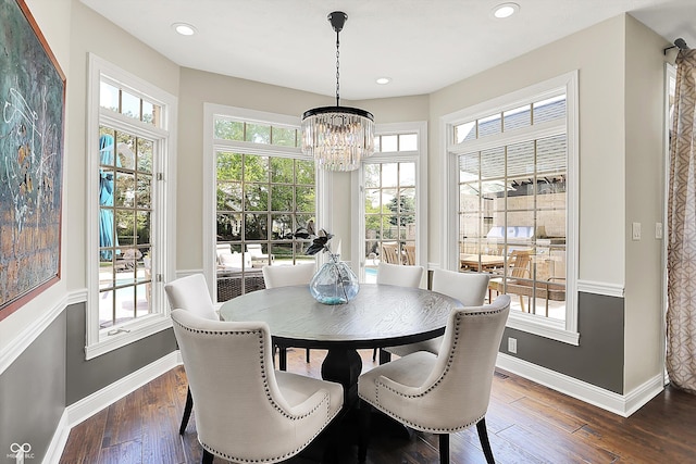 3398 Nottinghill Blvd, Plainfield, IN 46168 - dining area featuring baseboards, a chandelier, dark wood-style flooring, and recessed lighting