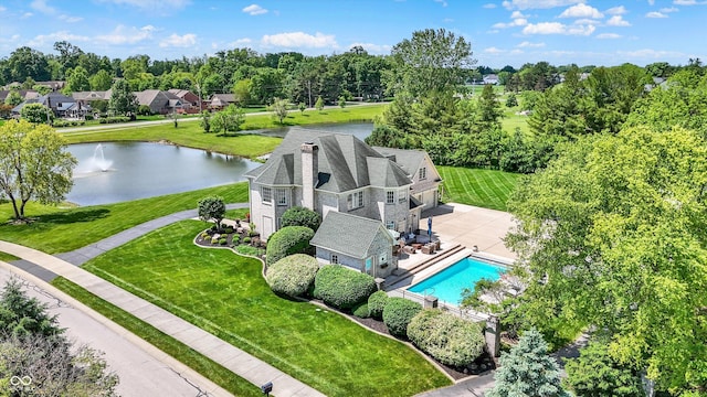 3398 Nottinghill Blvd, Plainfield, IN 46168 - bird's eye view of a nearby body of water, a pool area, and a tree filled landscape