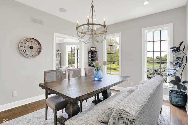 3398 Nottinghill Blvd, Plainfield, IN 46168 - dining space with a chandelier, baseboards, wood finished floors, and recessed lighting