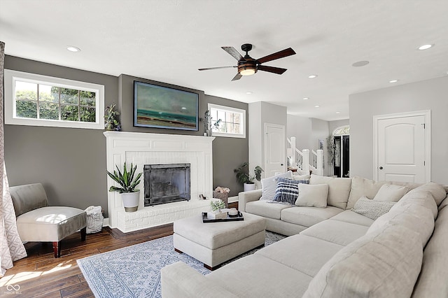 3398 Nottinghill Blvd, Plainfield, IN 46168 - living room with plenty of natural light, ceiling fan, wood finished floors, recessed lighting, and baseboards