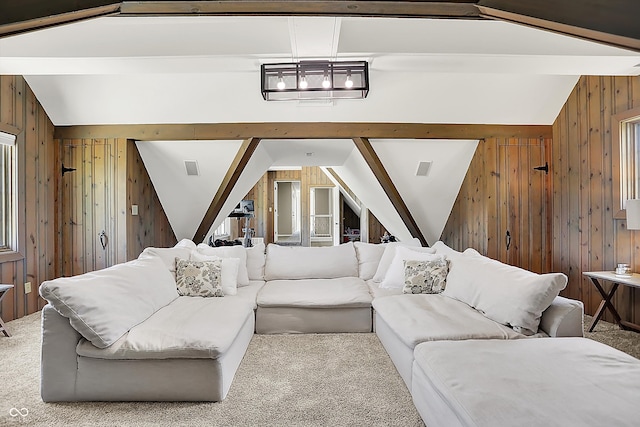 3398 Nottinghill Blvd, Plainfield, IN 46168 - carpeted living area featuring wood walls and lofted ceiling