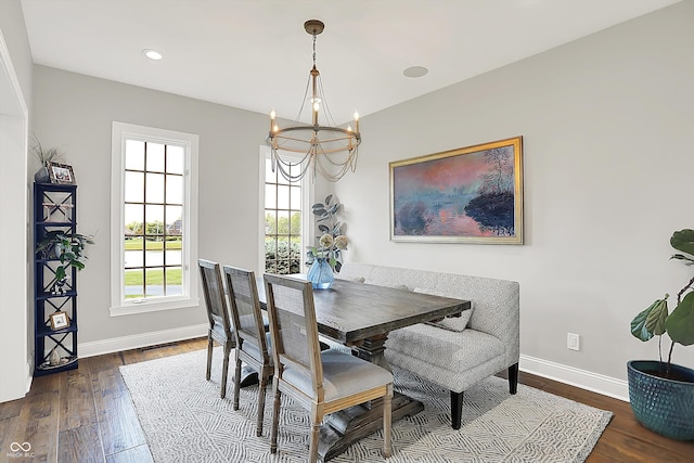 3398 Nottinghill Blvd, Plainfield, IN 46168 - dining area featuring a chandelier, baseboards, hardwood / wood-style flooring, and recessed lighting