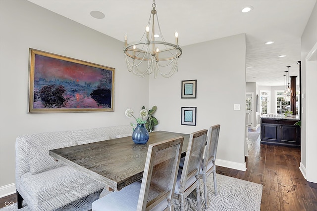 3398 Nottinghill Blvd, Plainfield, IN 46168 - dining area with a chandelier, dark wood-style floors, recessed lighting, and baseboards