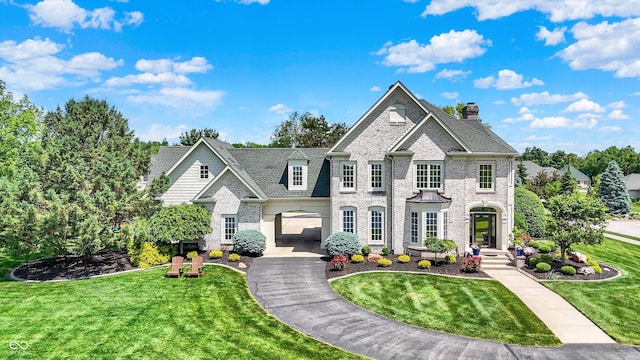 3398 Nottinghill Blvd, Plainfield, IN 46168 - view of front of house featuring a chimney, a front lawn, and brick siding