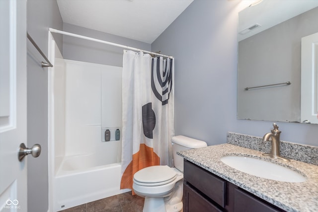 2436 Gwinnett St, Carmel, IN 46032 - bathroom featuring vanity, shower / bathtub combination with curtain, and toilet