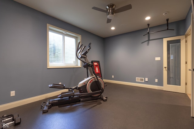 876 Box Turtle Ct, Columbus, IN 47201 - workout room with ceiling fan, baseboards, and recessed lighting