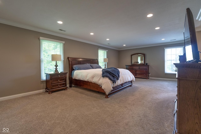 876 Box Turtle Ct, Columbus, IN 47201 - bedroom with light colored carpet, baseboards, recessed lighting, and ornamental molding