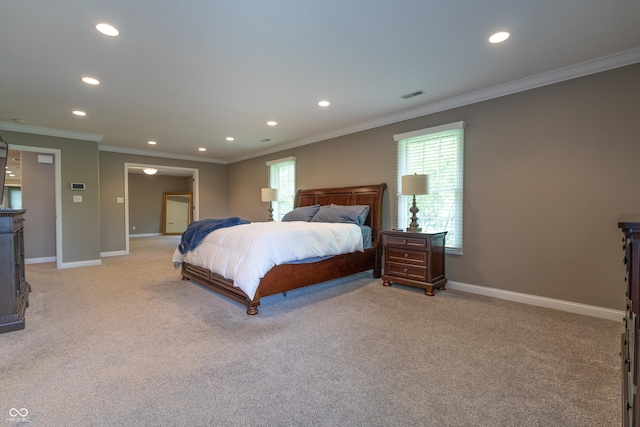 876 Box Turtle Ct, Columbus, IN 47201 - bedroom featuring recessed lighting, light colored carpet, baseboards, and ornamental molding