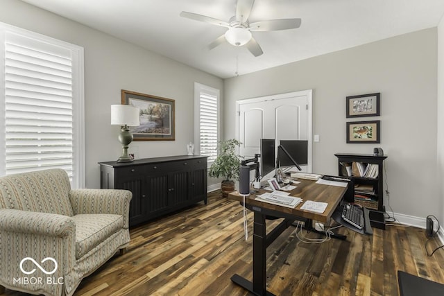 7648 Killarney Dr, Indianapolis, IN 46217 - office space featuring a ceiling fan, wood finished floors, and baseboards